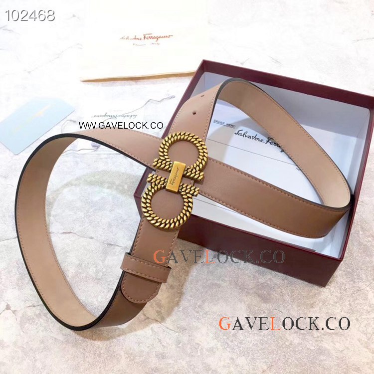 New Replica Salvatore Ferragamo Women Leather Belt Gray & Gold
